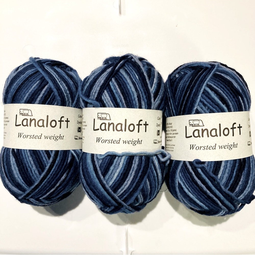 Lanaloft LL79W Worsted Weight Dyelot 028 Wool Blue Cascade 3x Yarn Skeins 480 yd